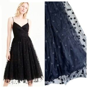 J. Crew black star-embroidered tulle cocktail dress midi spaghetti strap 16